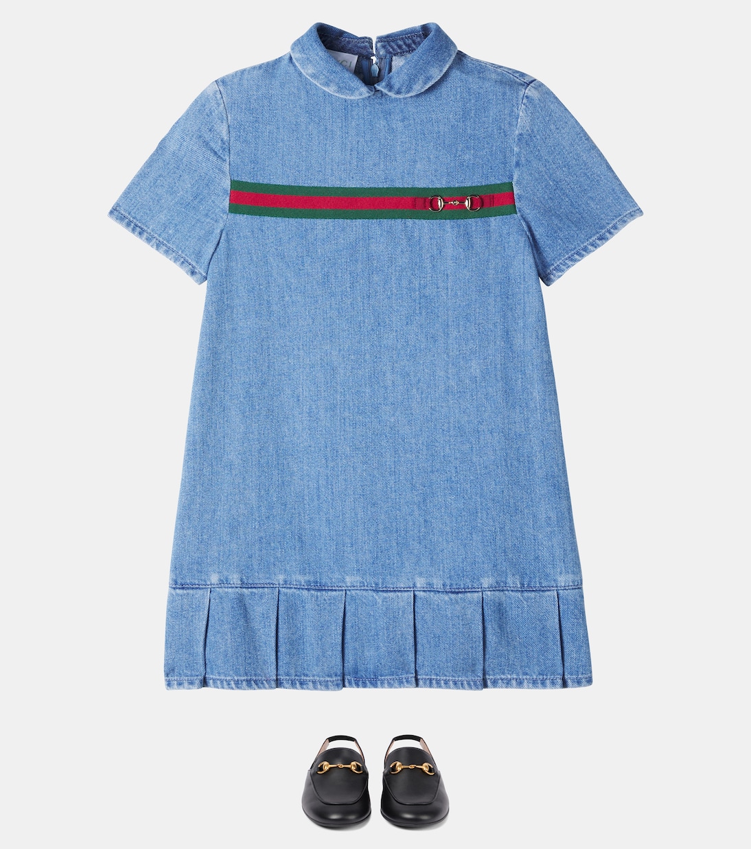Horsebit Web Stripe denim dress | Gucci Kids