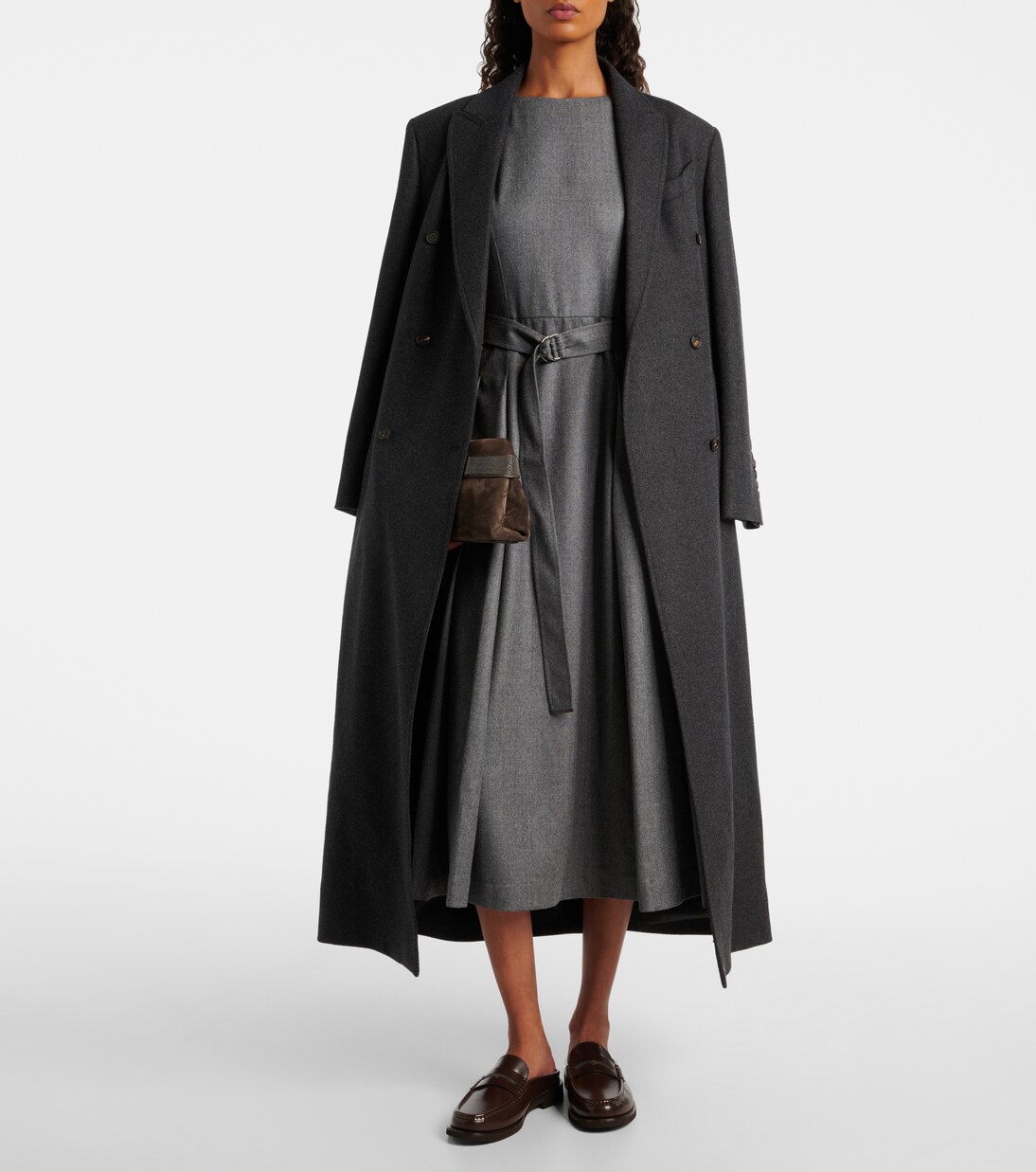 Vestido midi de lana virgen con cinturón | Brunello Cucinelli