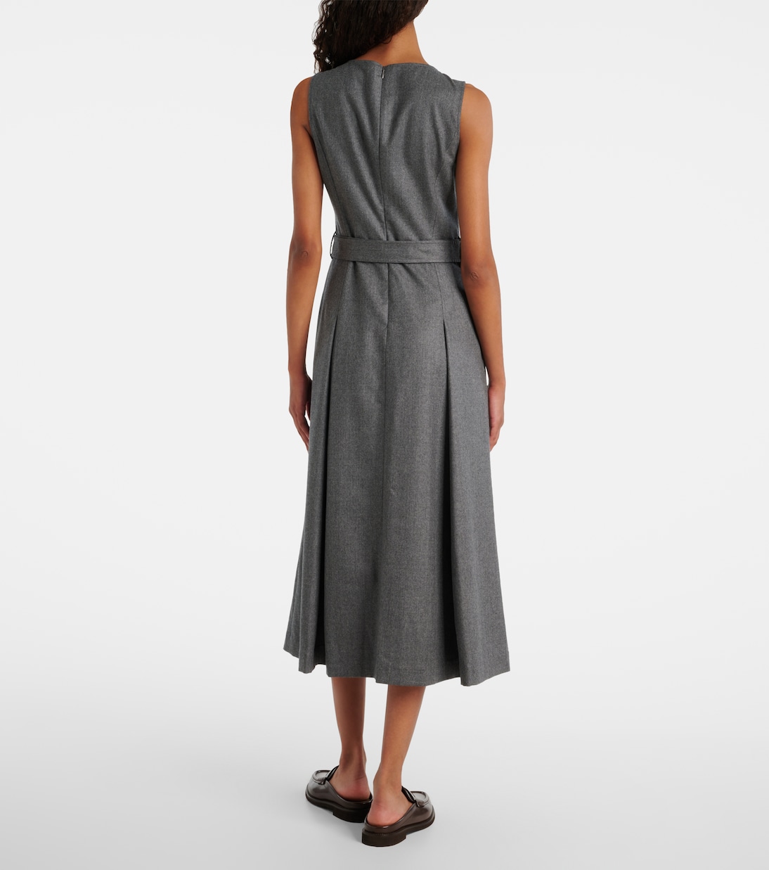 Vestido midi de lana virgen con cinturón | Brunello Cucinelli