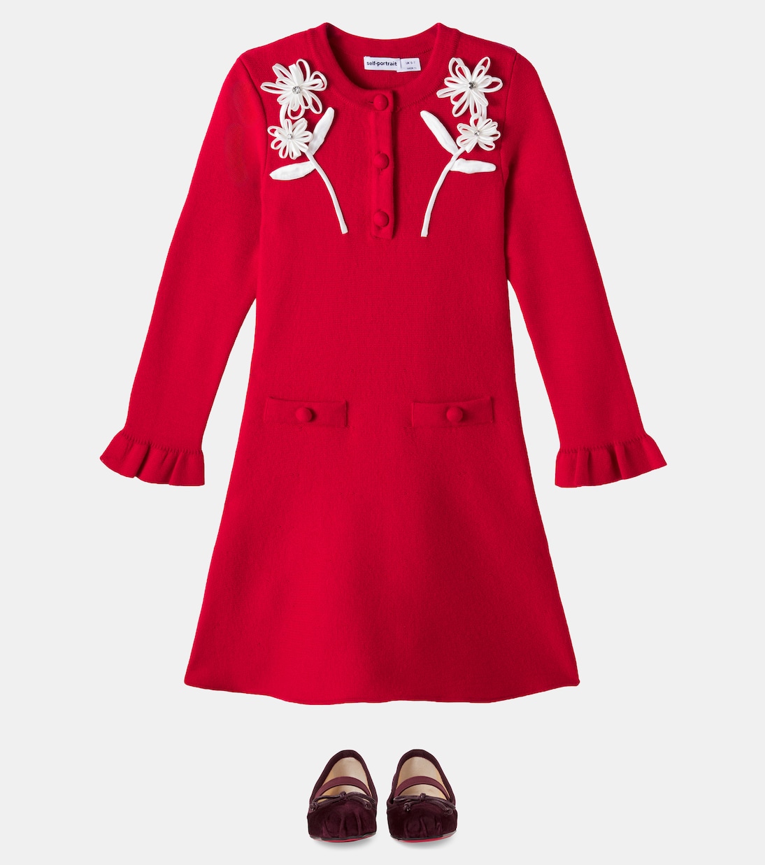 Floral-appliqué wool and cotton-blend dress | Self-Portrait Kids