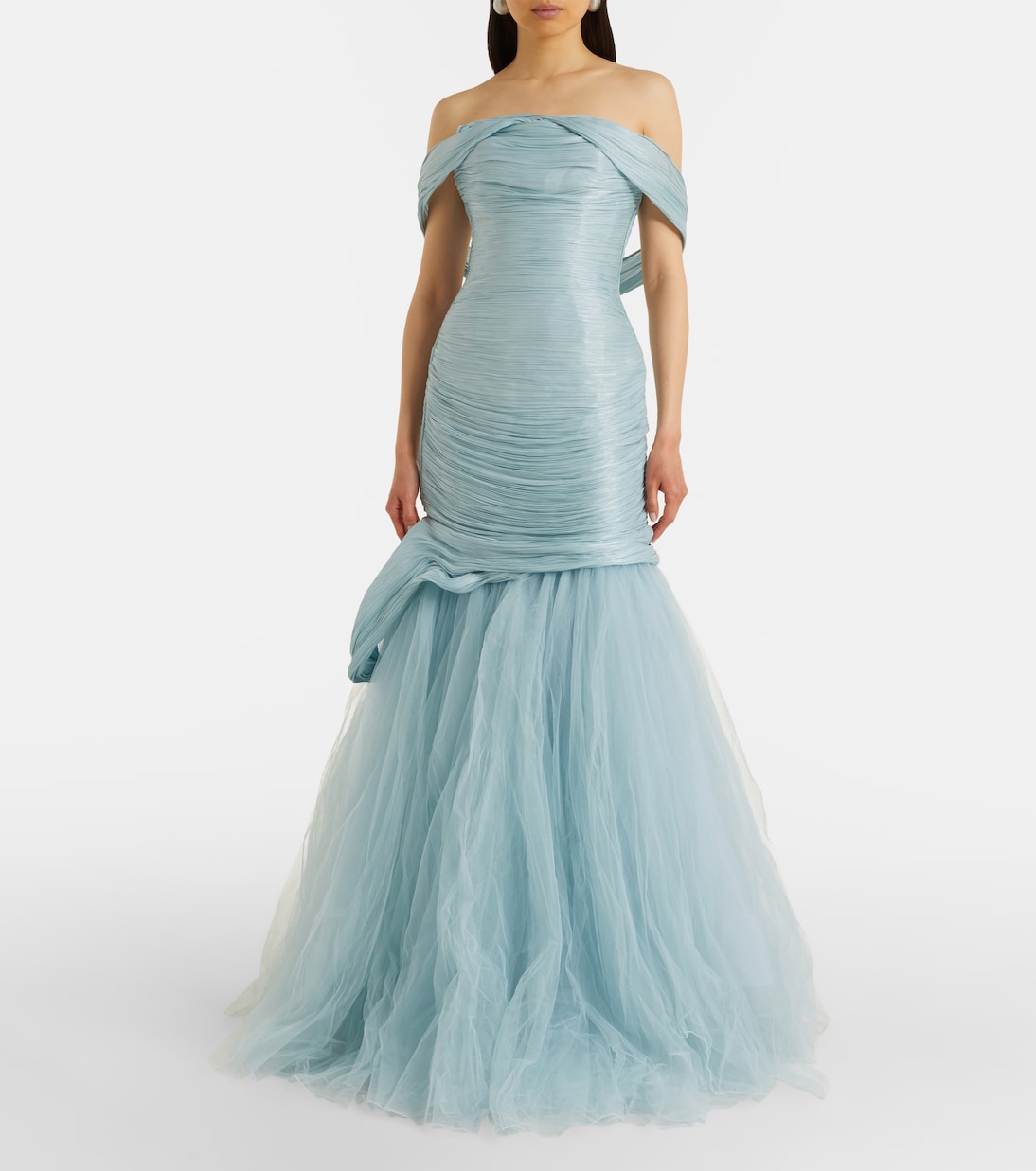 褶裥露肩紧身胸衣式长礼服 | Marmar Halim