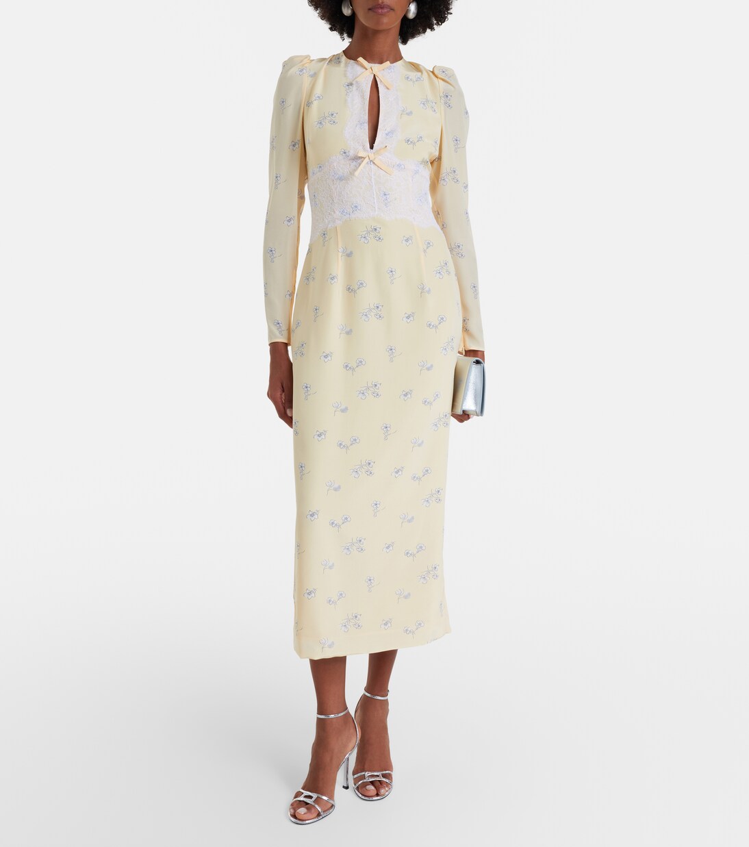 Lace-trimmed floral silk midi dress | Alessandra Rich