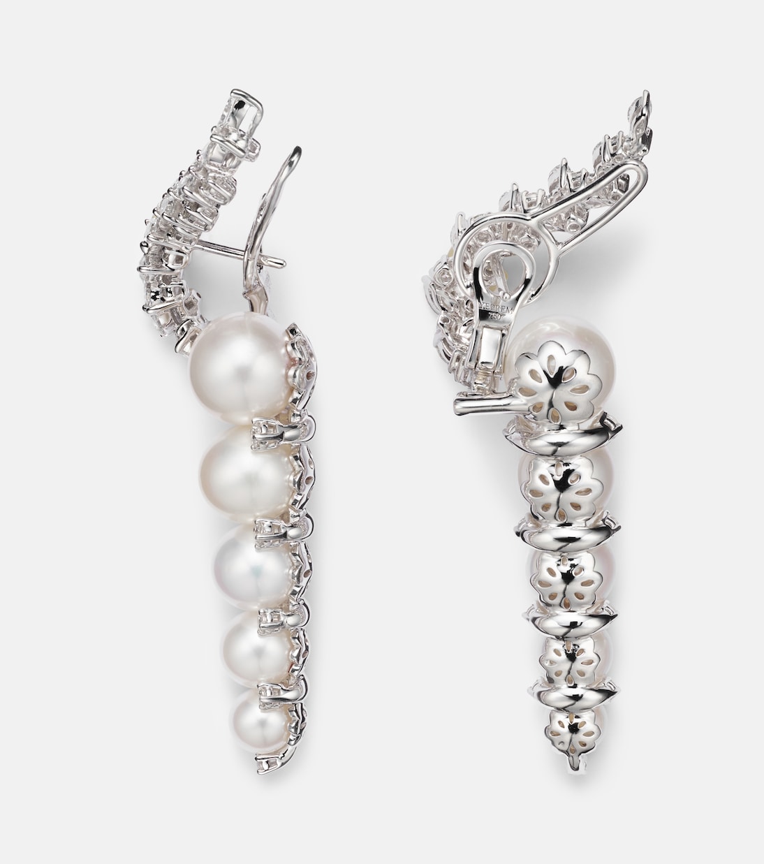Pearlescent 18kt white gold earrings with diamonds and pearls | Yeprem