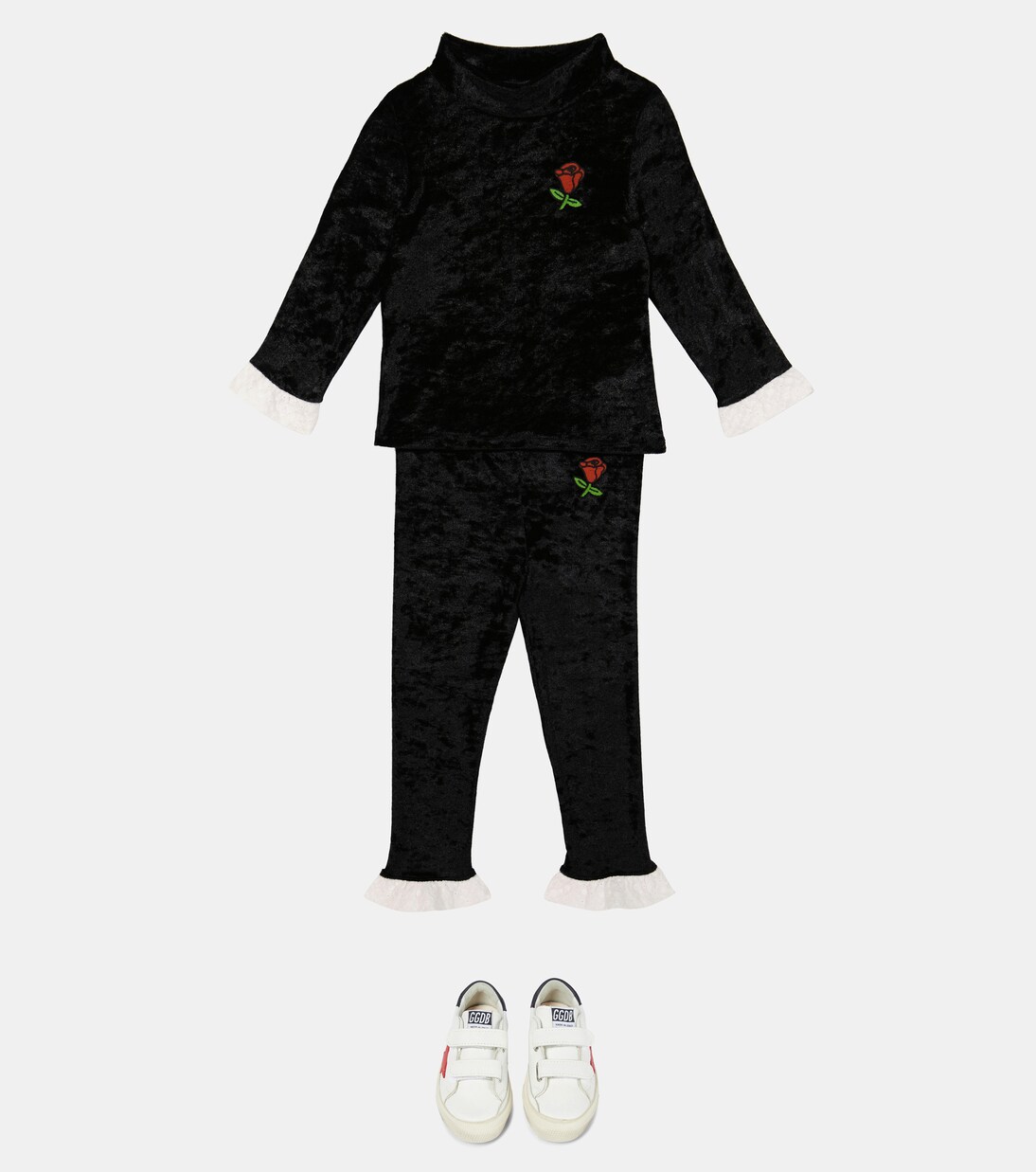 Embroidered high-neck velour top | Mini Rodini