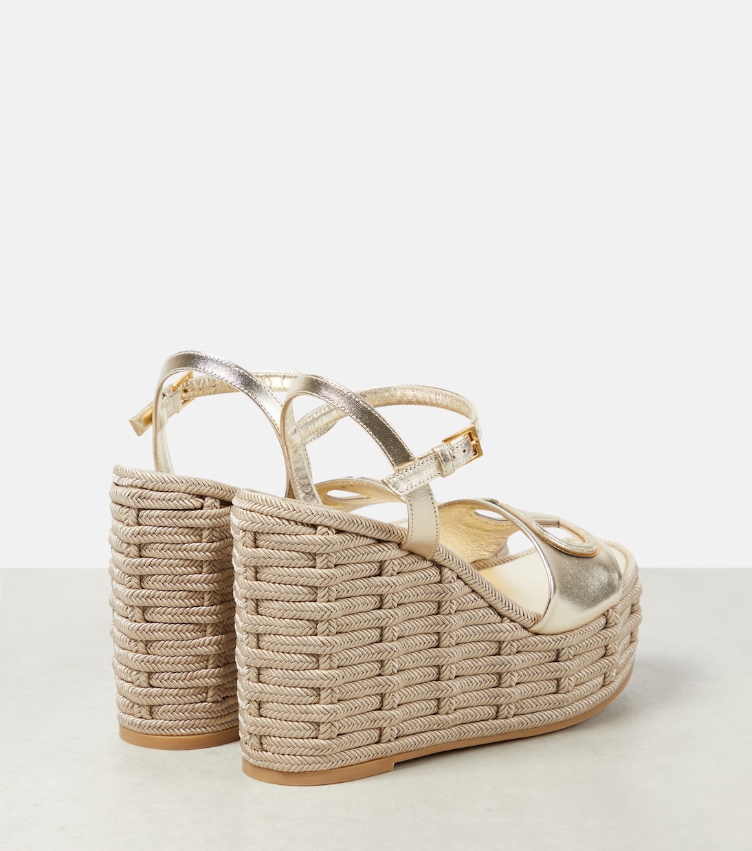 VLogo cutout metallic leather espadrille wedges | Valentino Garavani