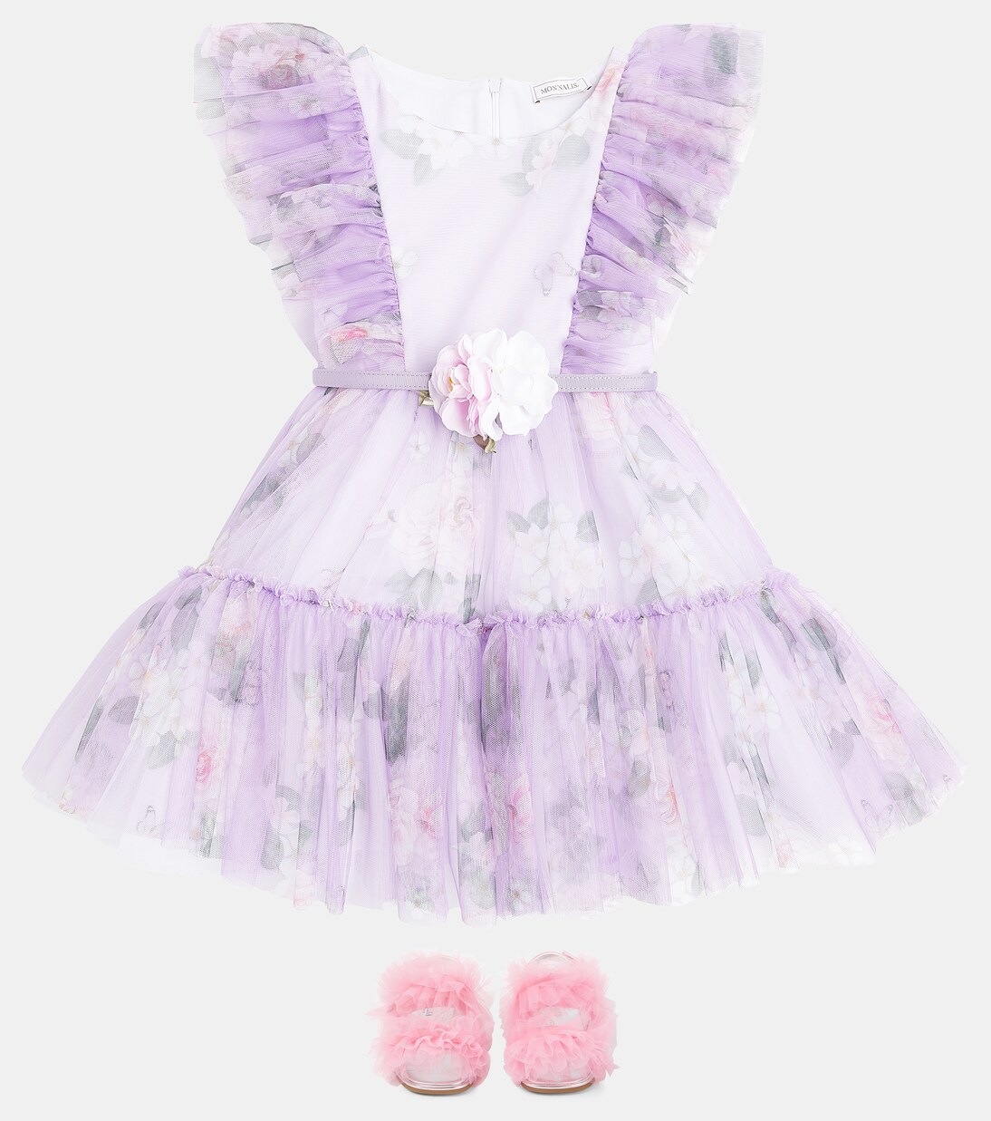 Appliqué tulle and leather sandals | Monnalisa