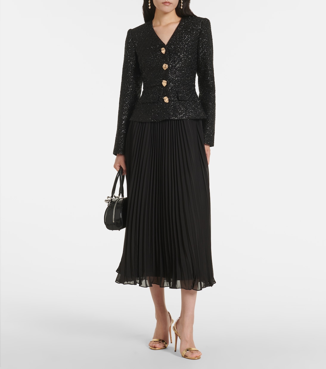 Abito midi in bouclé e chiffon | Self-Portrait