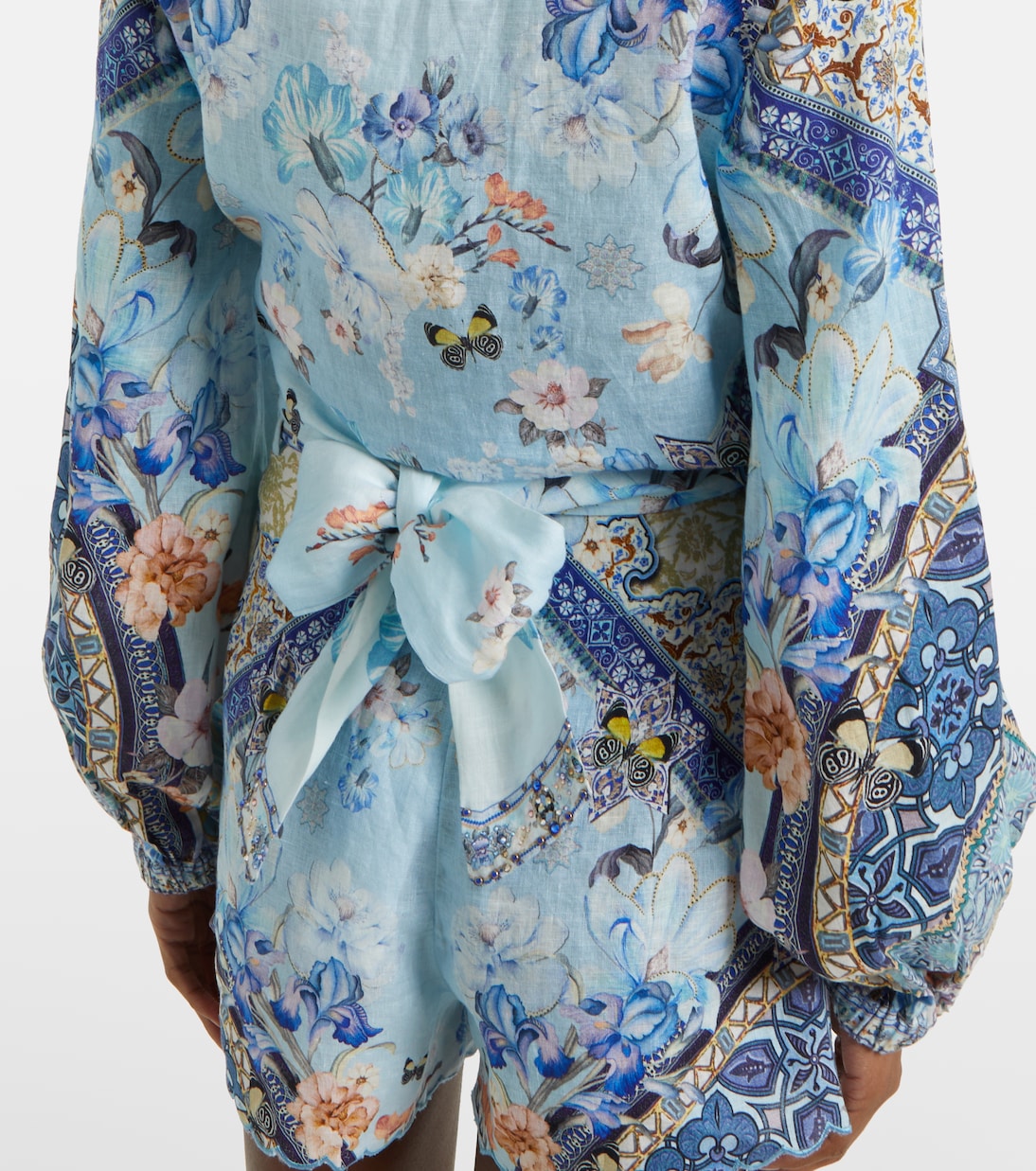 Bedrucktes Cropped-Top aus Leinen | Camilla