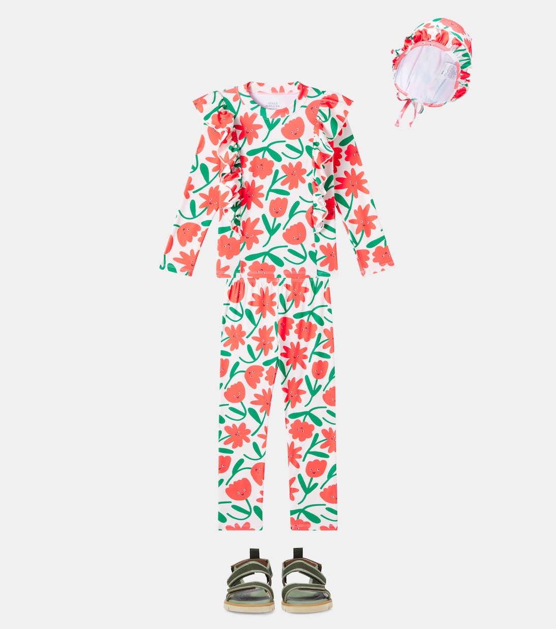 Floral ruffled swimsuit and cap set | Jellymallow
