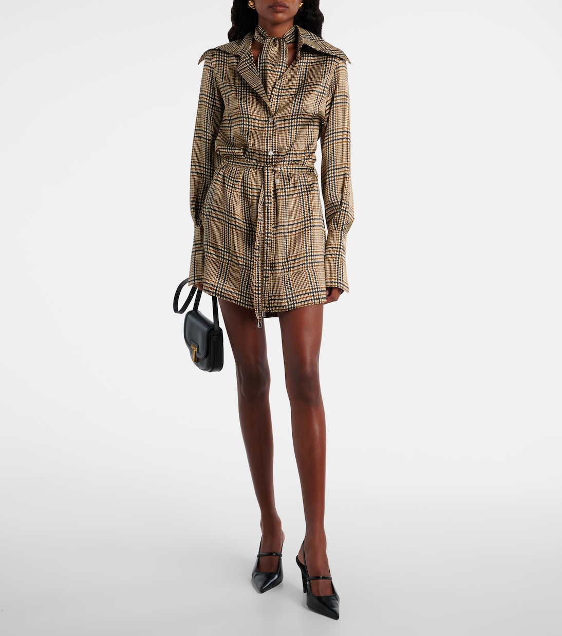 Robe chemise en satin à carreaux | Patou