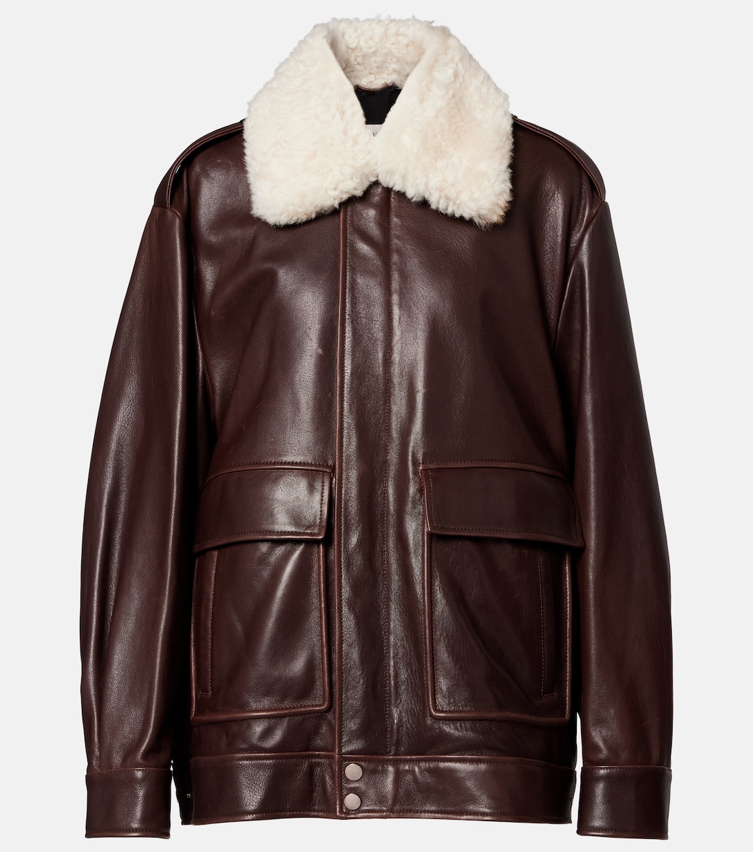 Drey shearling-trimmed leather jacket | Nour Hammour