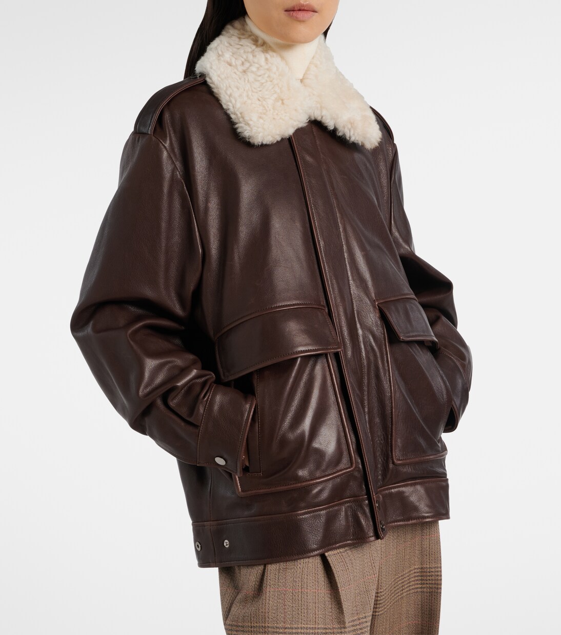 Drey shearling-trimmed leather jacket | Nour Hammour