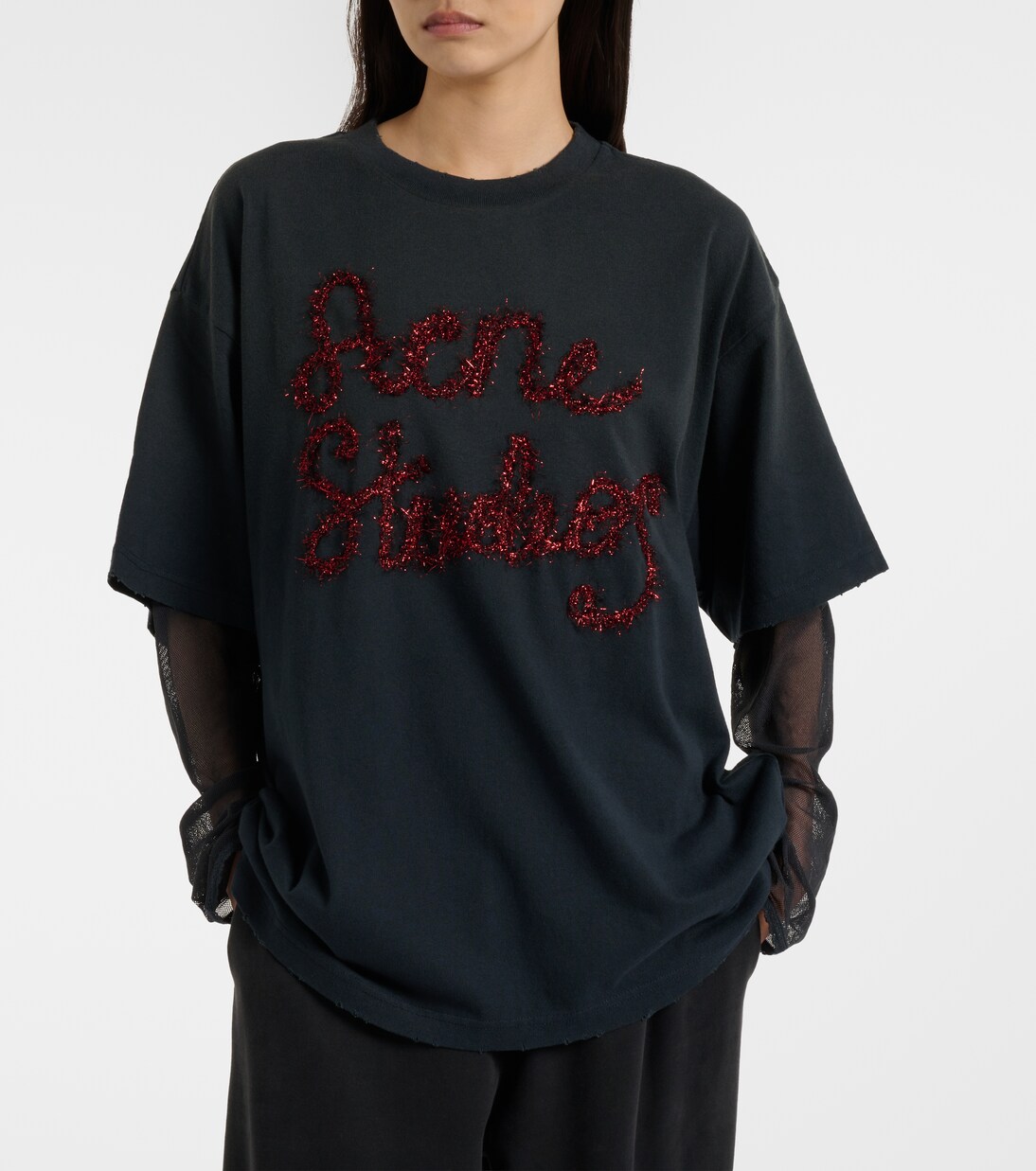 Layered cotton jersey and mesh T-shirt | Acne Studios