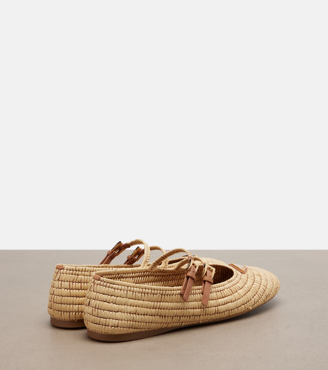 Crochet leather-trimmed Mary Jane flats | Prada