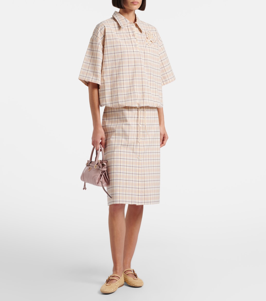 Crochet leather-trimmed Mary Jane flats | Prada