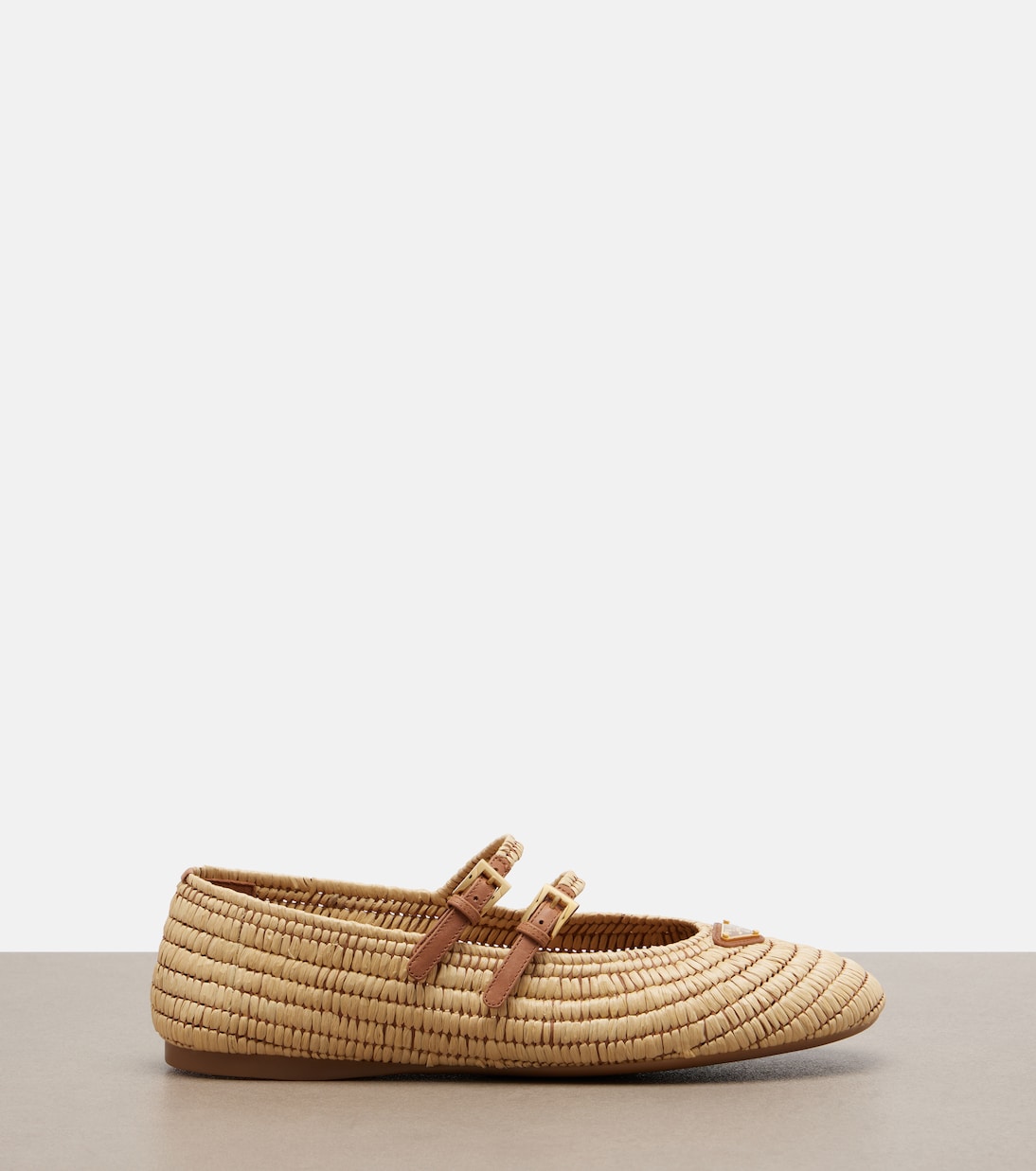 Crochet leather-trimmed Mary Jane flats | Prada
