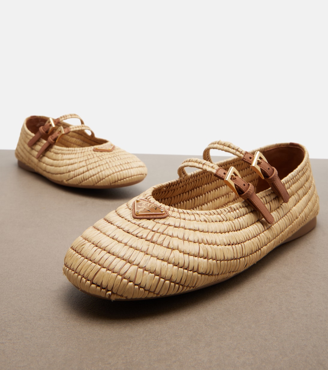 Crochet leather-trimmed Mary Jane flats | Prada