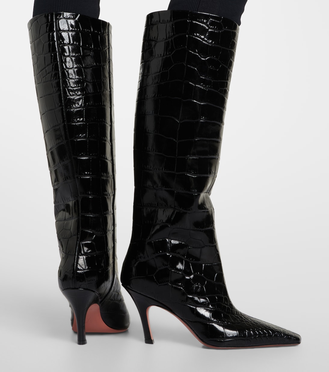 Bottes Mona en cuir à effet croco | Amina Muaddi