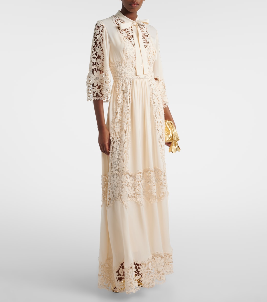 Georgette and macramé gown | Elie Saab