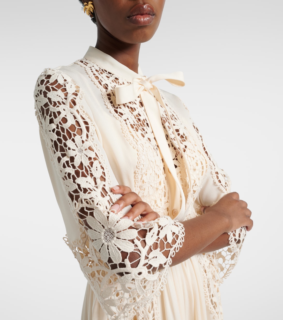 Georgette and macramé gown | Elie Saab