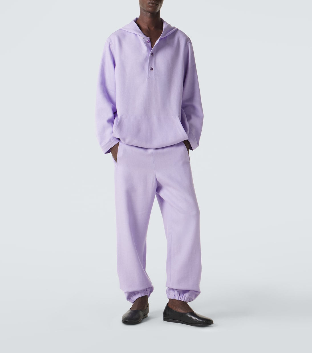 Hooded linen jacket with amethyst | God's True Cashmere