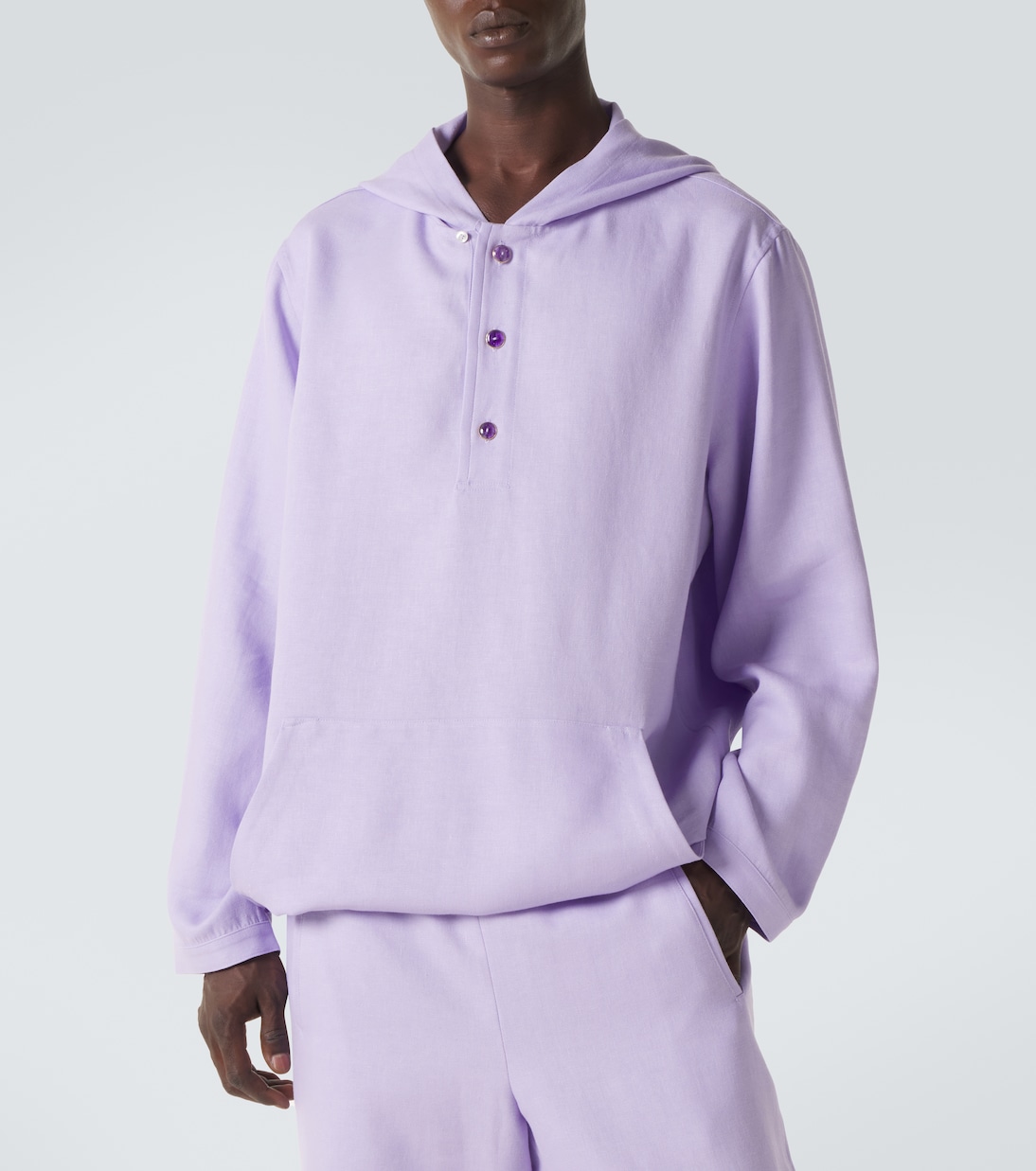 Hooded linen jacket with amethyst | God's True Cashmere