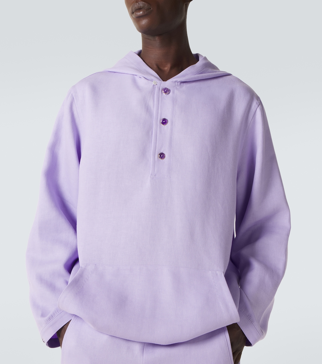 Hooded linen jacket with amethyst | God's True Cashmere
