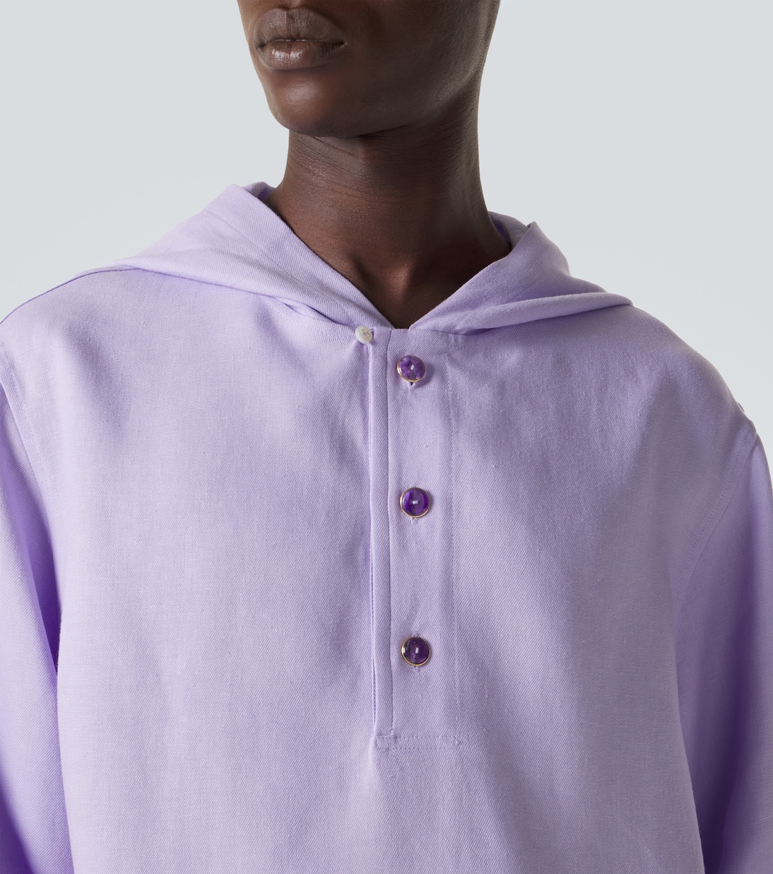 Hooded linen jacket with amethyst | God's True Cashmere