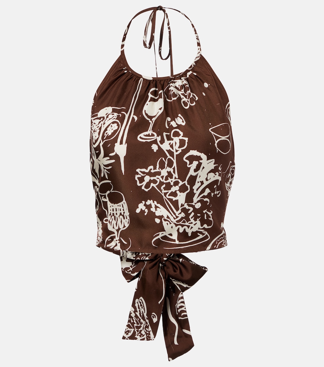 Bello printed halterneck silk crop top | Asceno