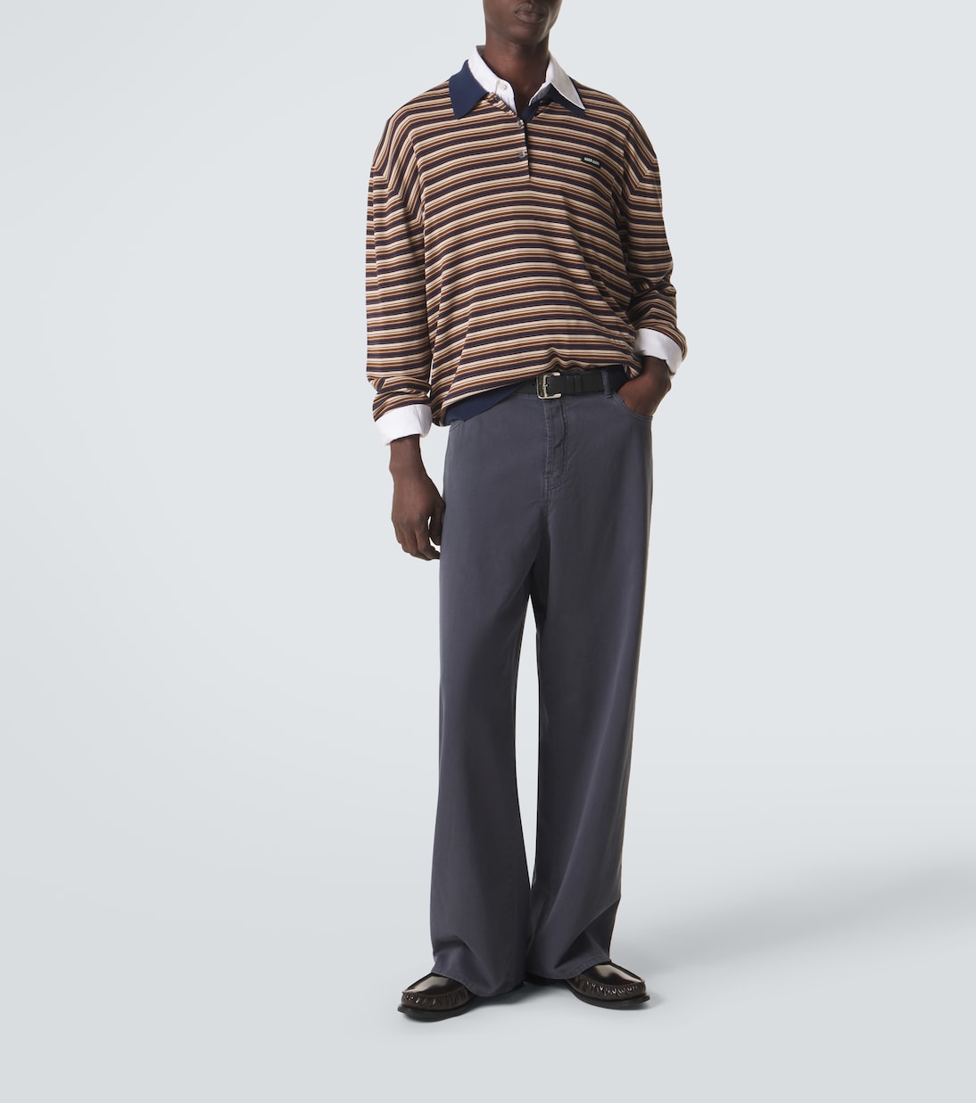Striped virgin wool polo sweater | Miu Miu