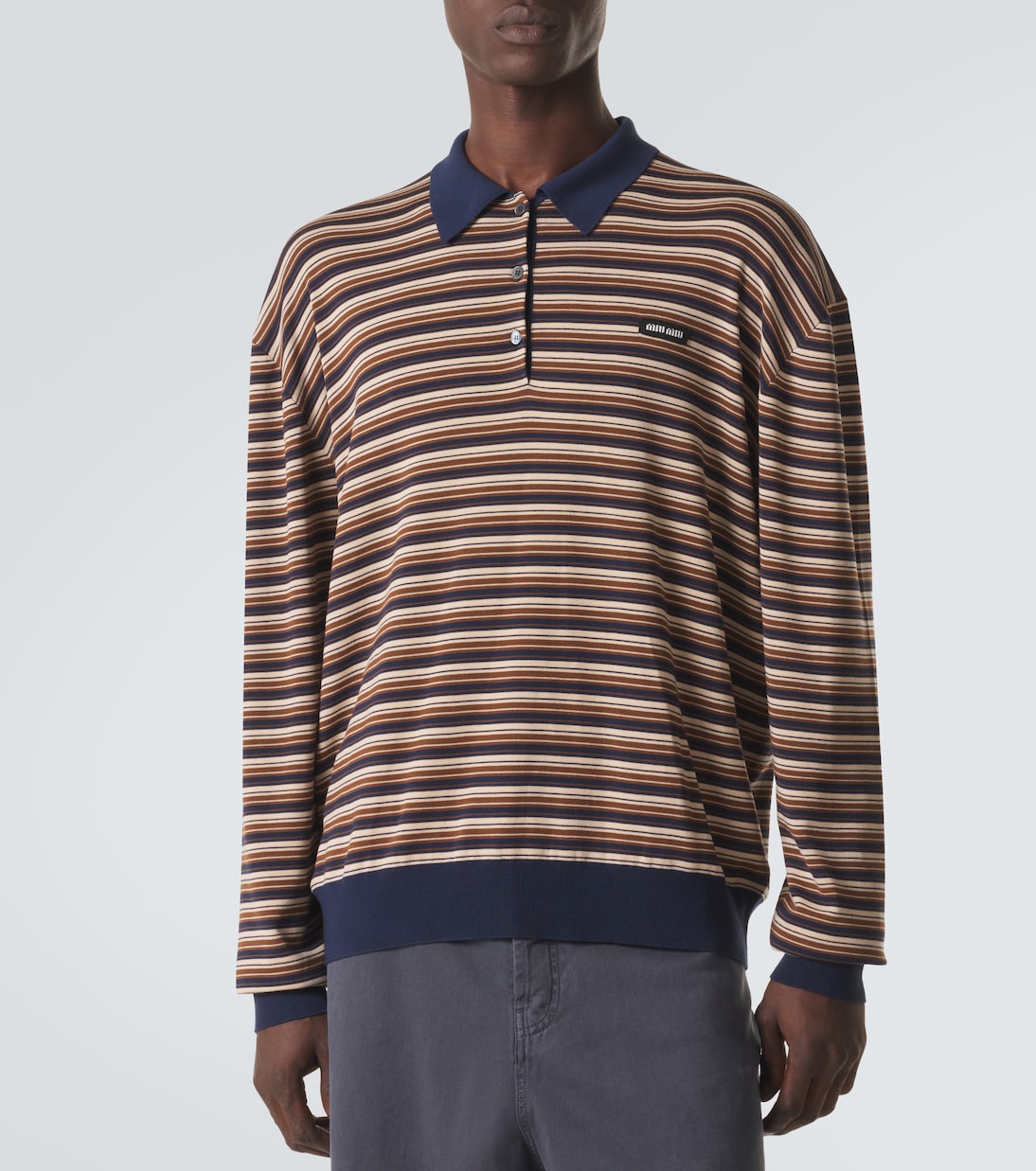 Striped virgin wool polo sweater | Miu Miu
