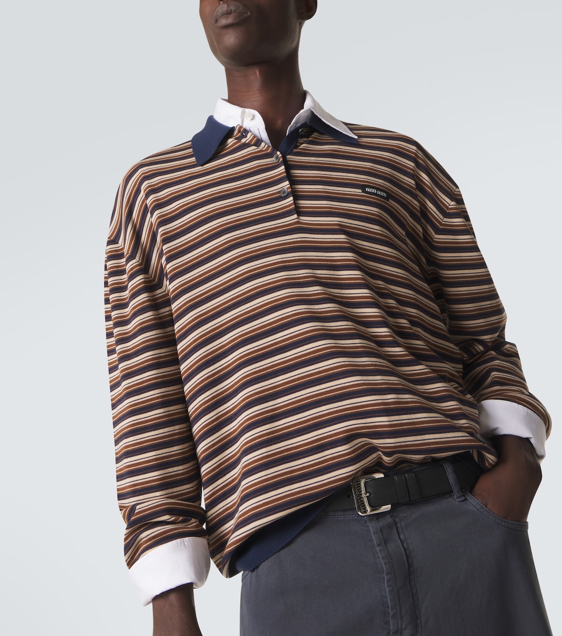 Striped virgin wool polo sweater | Miu Miu