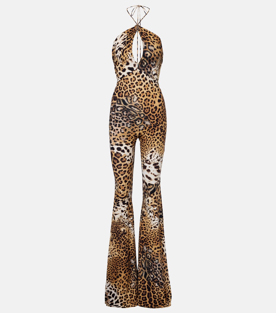 Jaguar-print cutout jersey jumpsuit | Roberto Cavalli