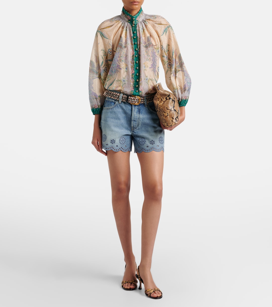 Long Hang broderie anglaise denim shorts | Frame