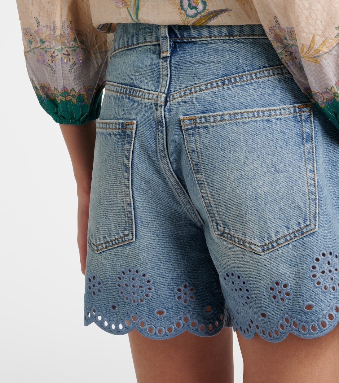 Long Hang broderie anglaise denim shorts | Frame