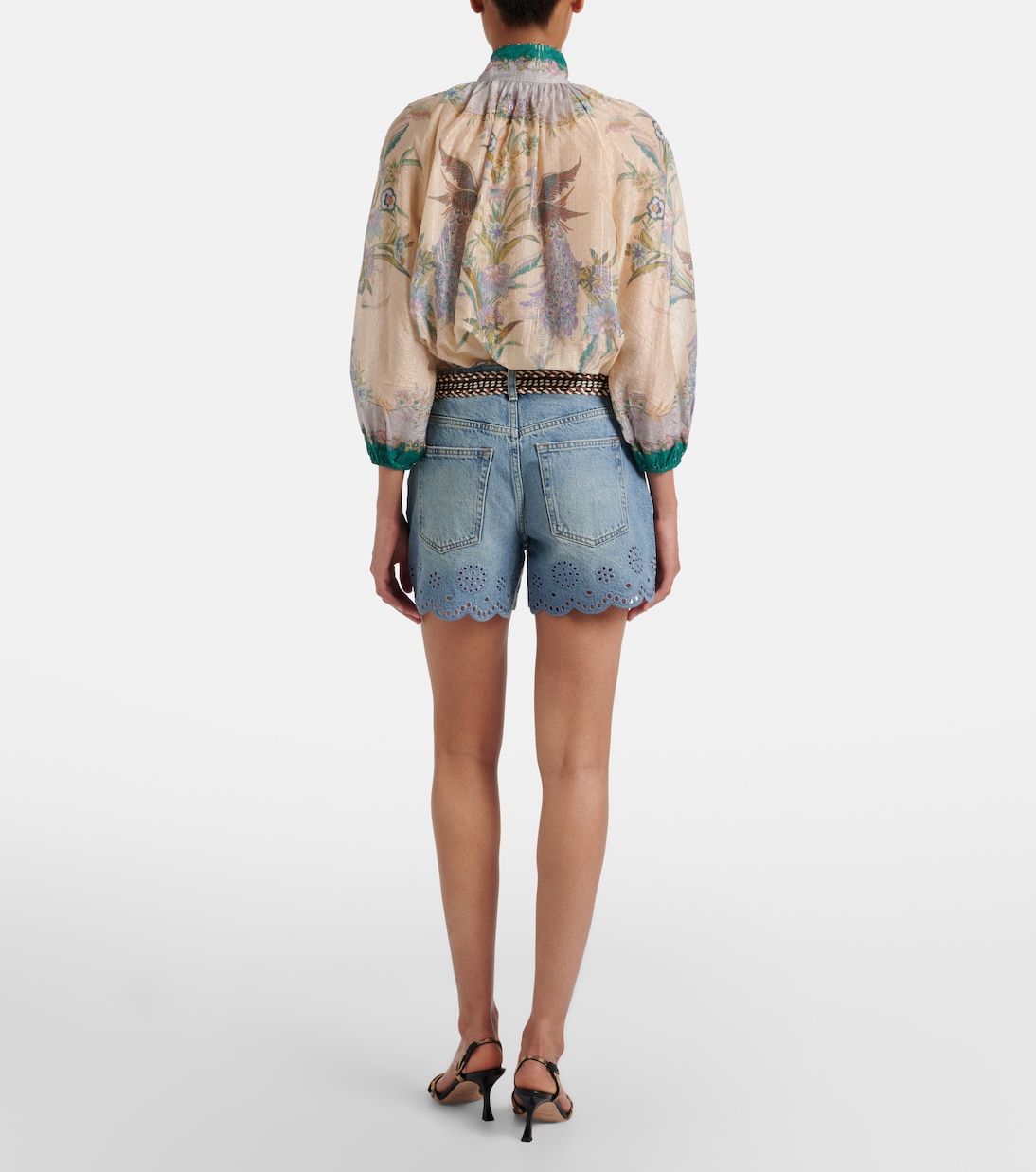 Long Hang broderie anglaise denim shorts | Frame