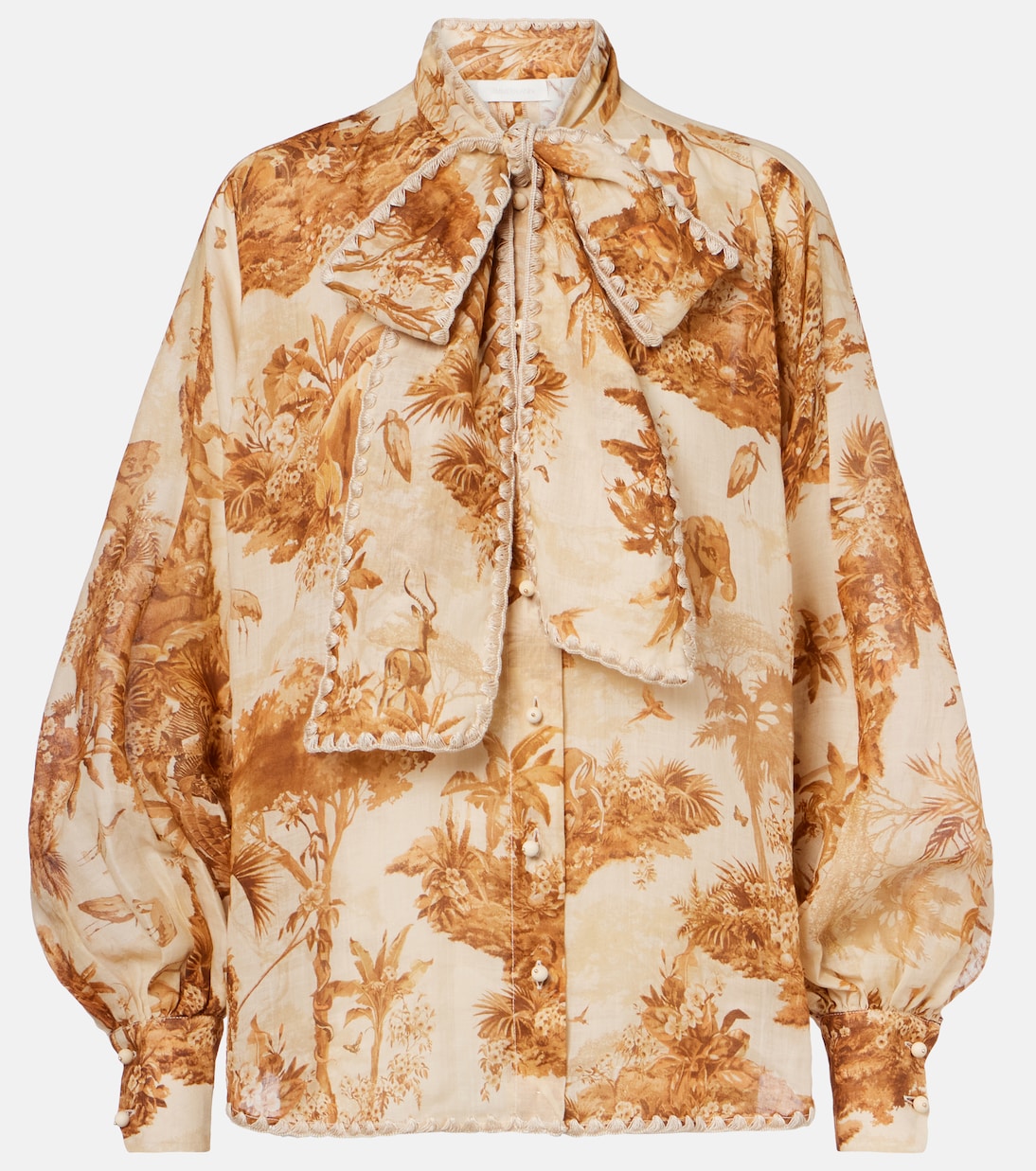 Indra printed tie-neck ramie blouse | Zimmermann