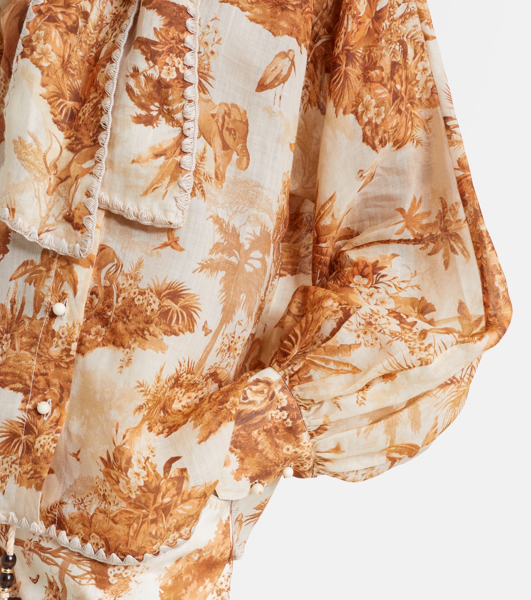 Indra printed tie-neck ramie blouse | Zimmermann