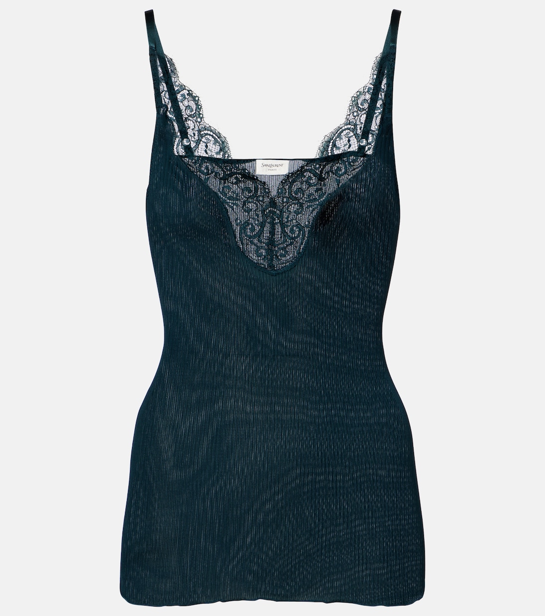  Lace-trimmed ribbed-knit silk tank top | Saint Laurent
