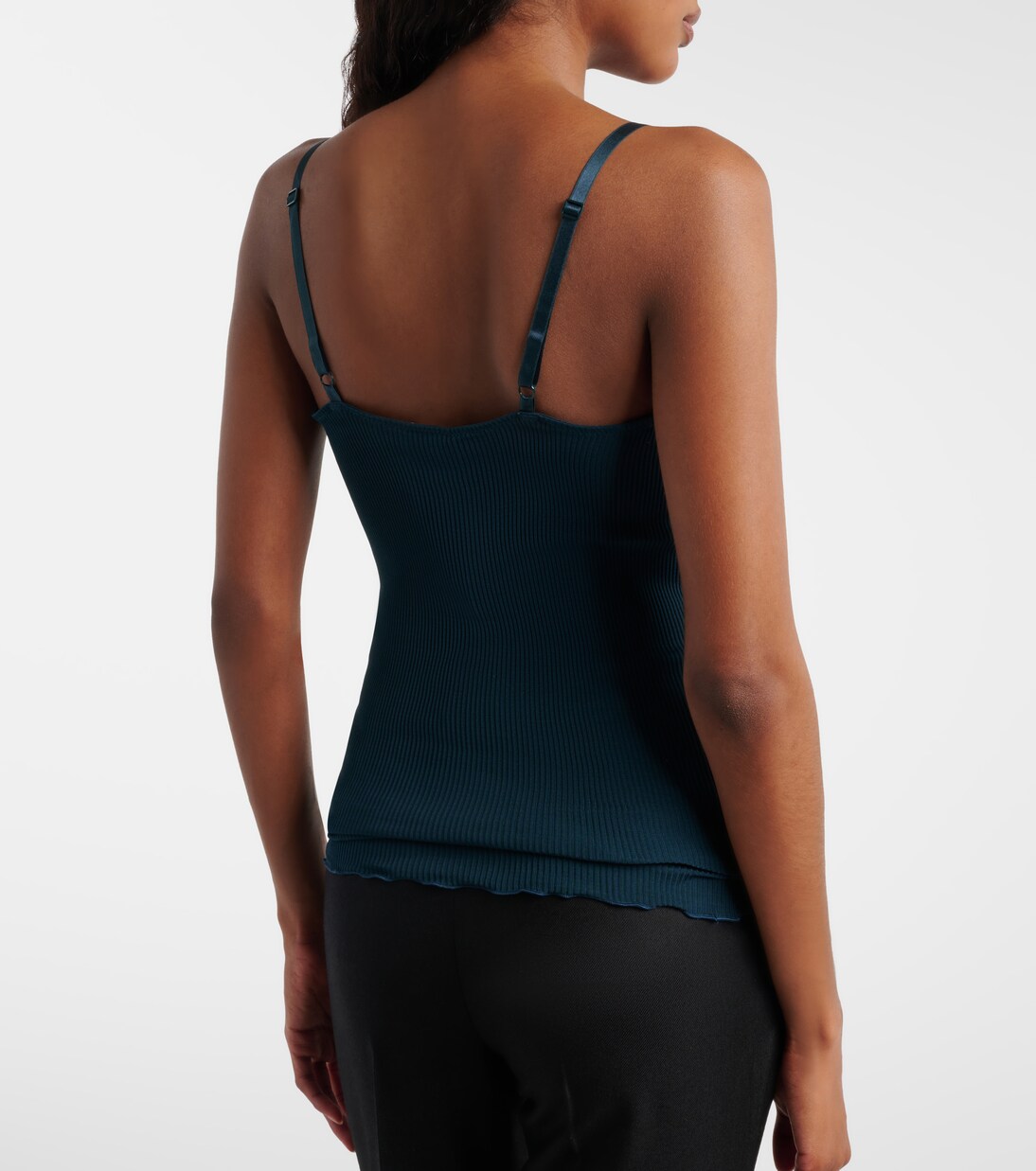 Lace-trimmed ribbed-knit silk tank top | Saint Laurent