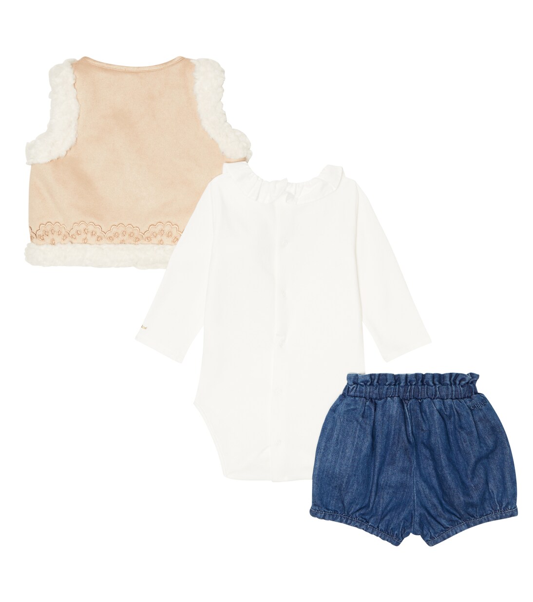 Baby - Body, gilet e shorts in misto cotone | Chloé Kids