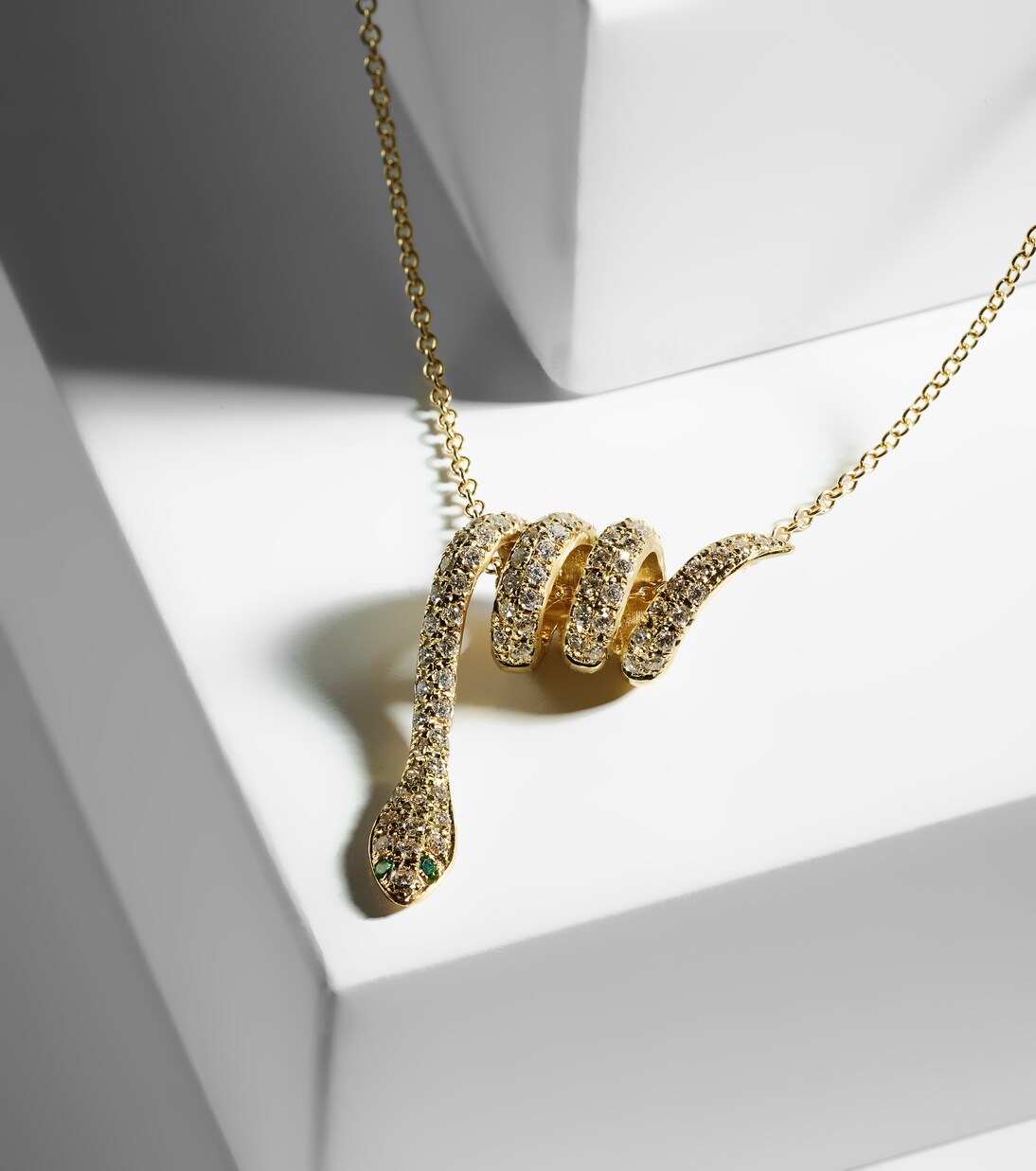 Convolute Snake 18kt gold necklace with gemstones | Ileana Makri