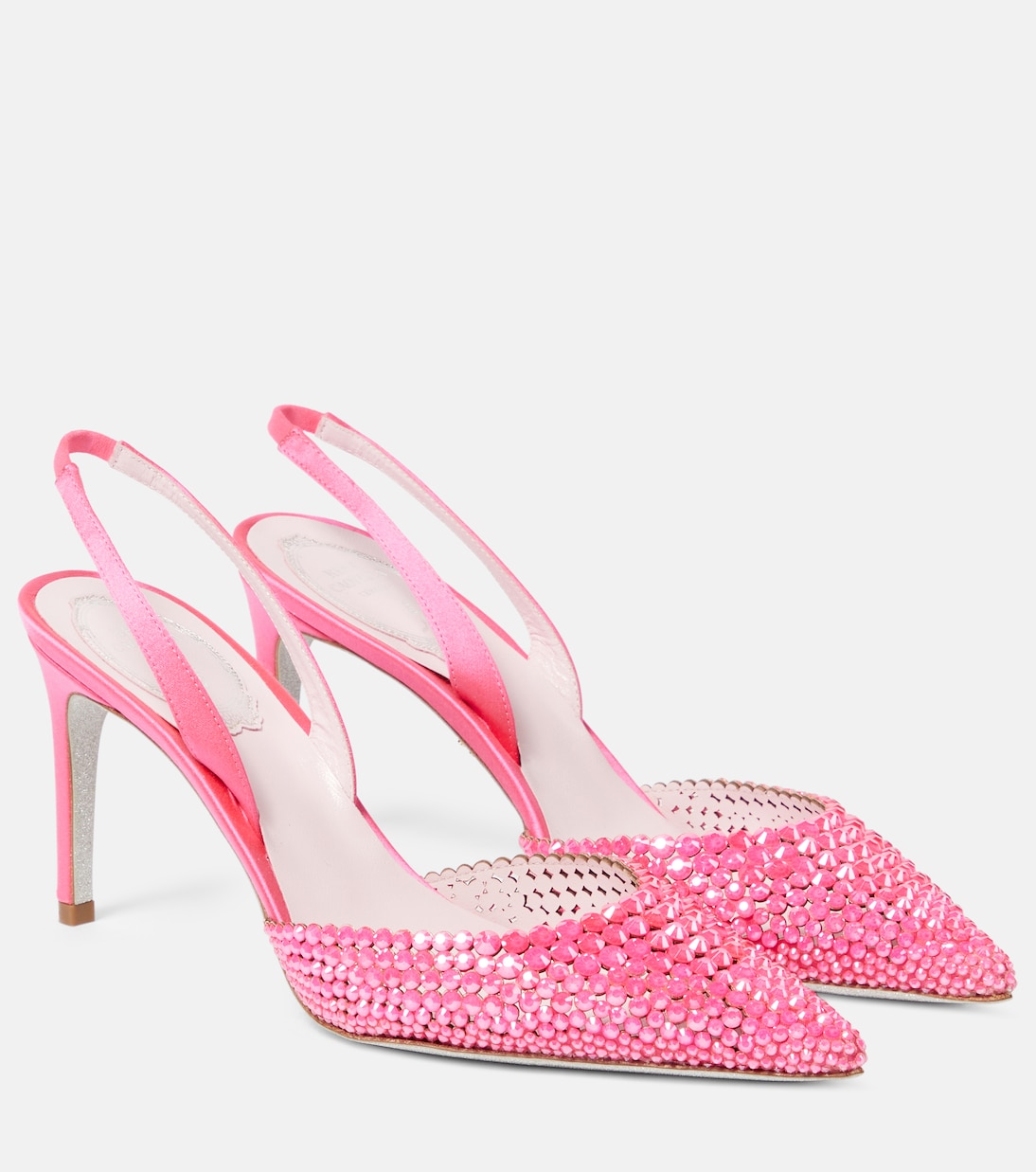 Verzierte Slingback-Pumps aus Satin | Rene Caovilla