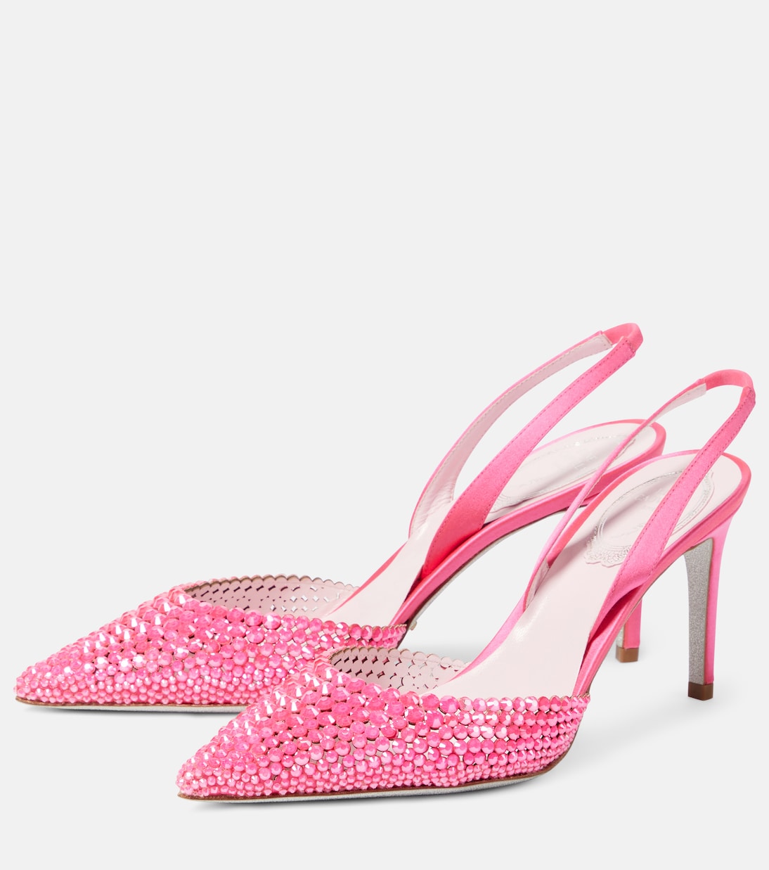 Verzierte Slingback-Pumps aus Satin | Rene Caovilla