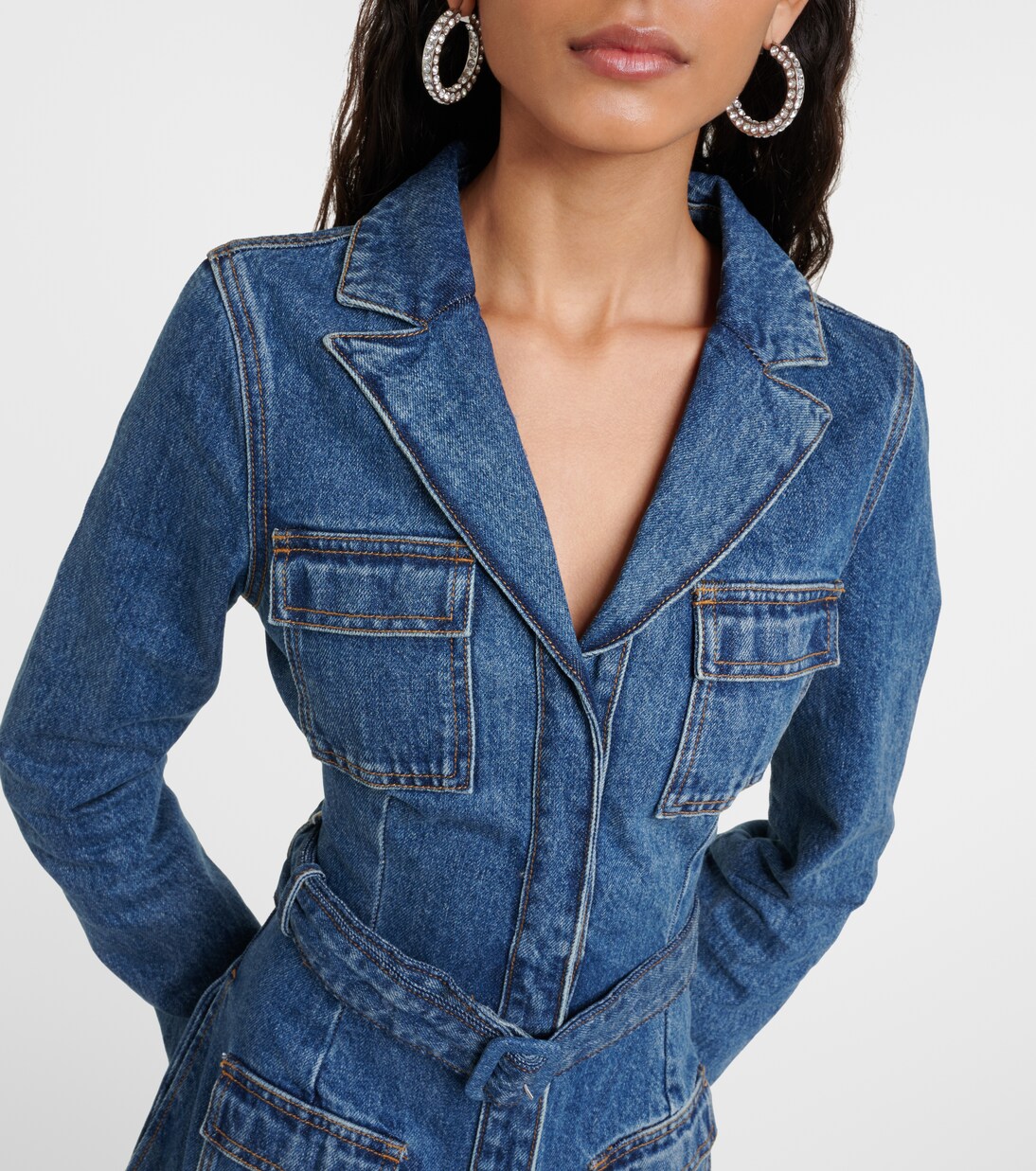 Abito midi di jeans con cintura | Self-Portrait