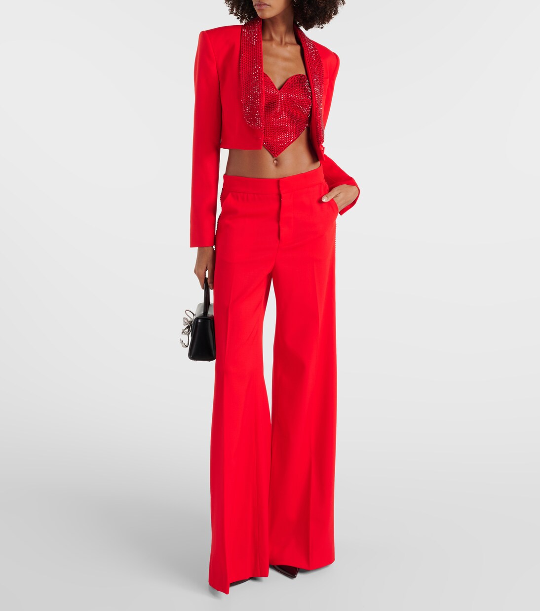 Cropped-Top aus Wolle mit Kristallen | Area