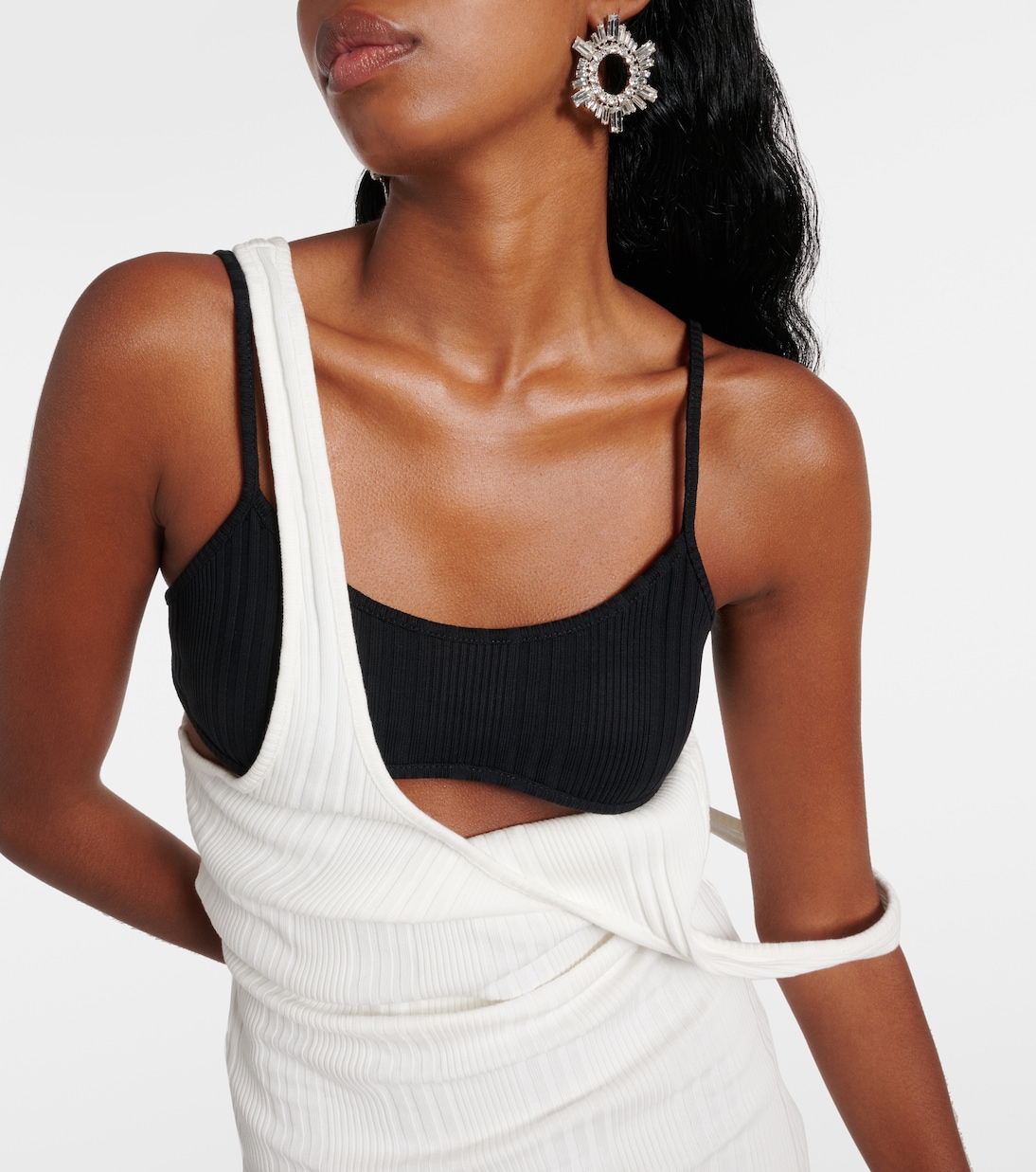 فستان قصير من القطن بحبكة مُضلّعة | The Attico