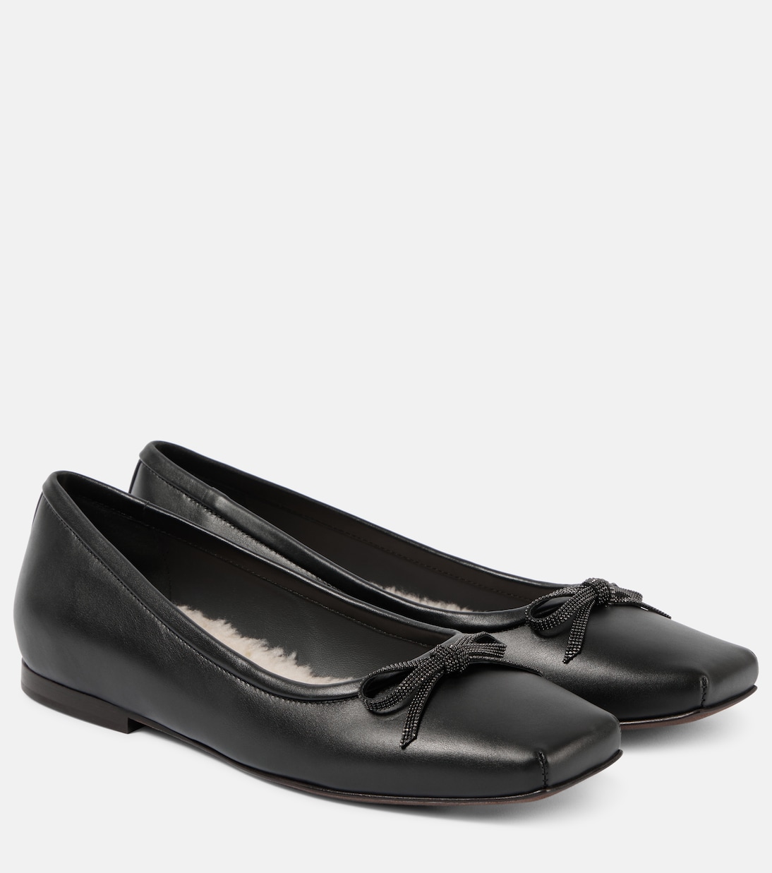 Monili bow-detail leather ballet flats | Brunello Cucinelli