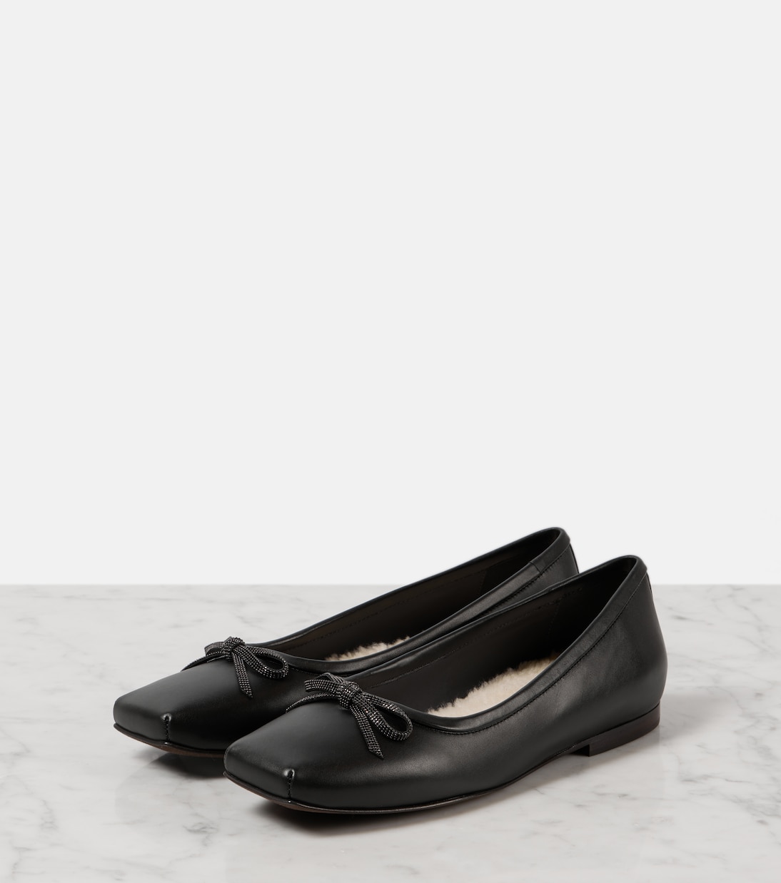 Monili bow-detail leather ballet flats | Brunello Cucinelli