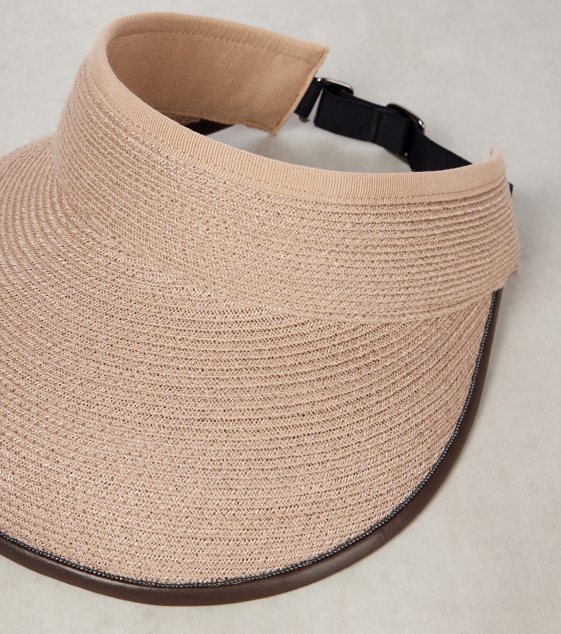 Leather-trimmed raffia visor | Brunello Cucinelli